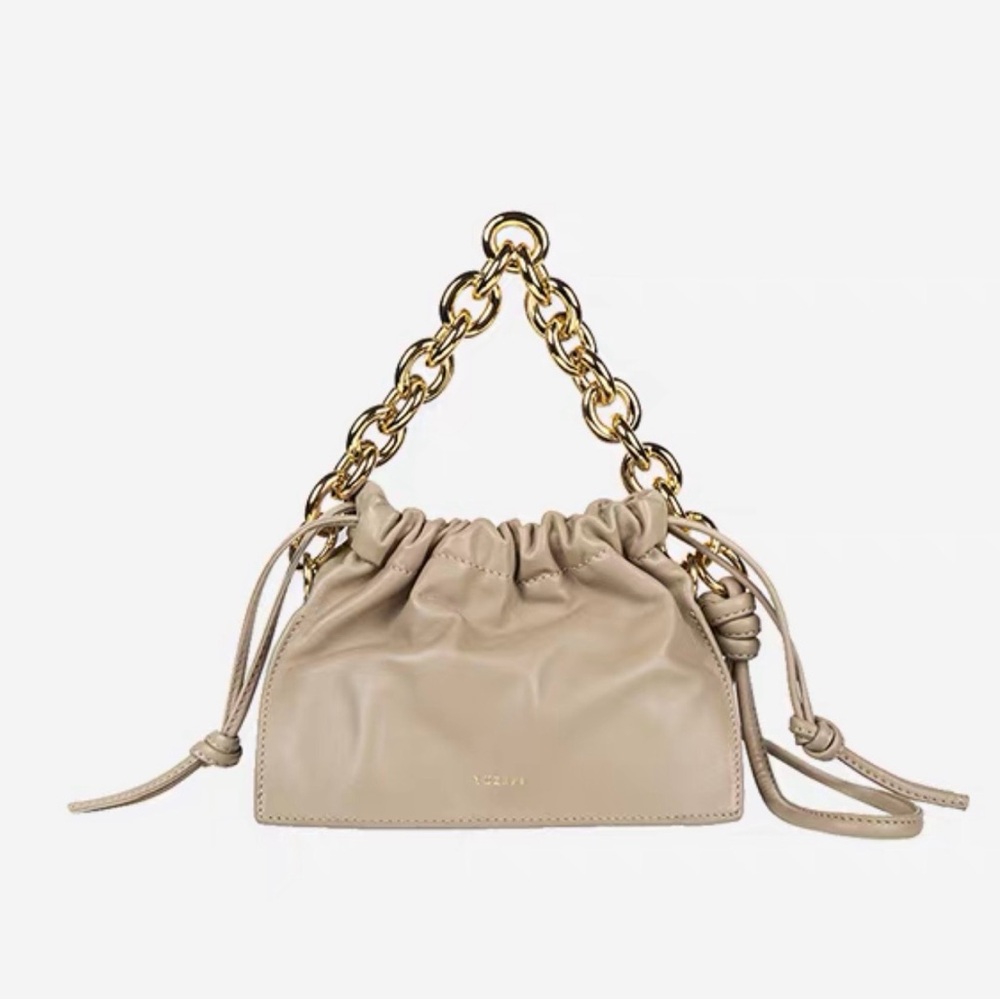 yuzefi Gold Chain Handle Beige Women’s Drawstring Shoulder Bag